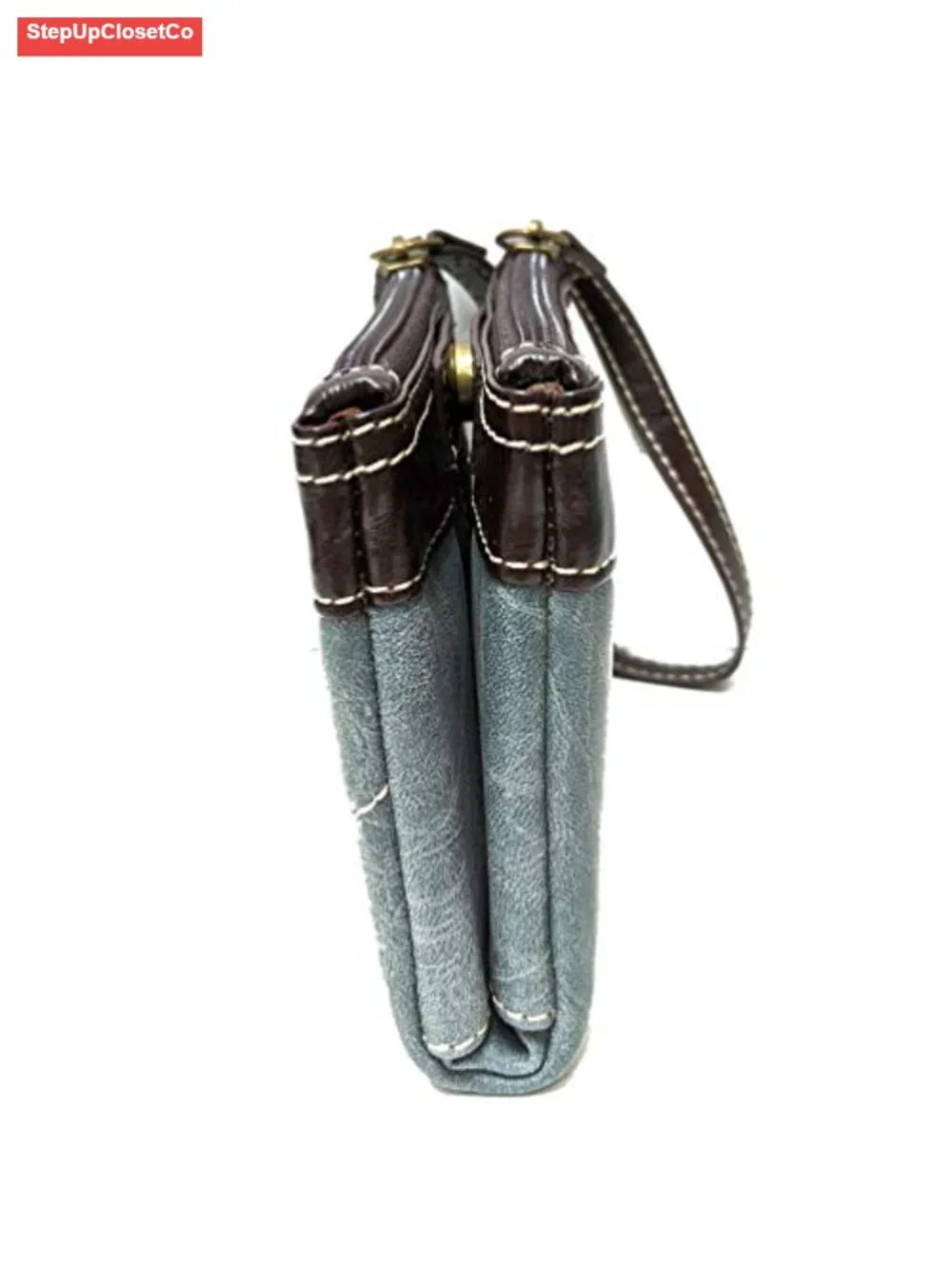 Double Zip Faux Leather Wristlet Wallet with Floral Applique